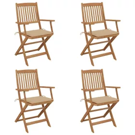    4 db összecsukható tömör akácfa kerti szék párnákkal