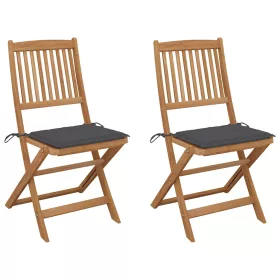    2 db összecsukható tömör akácfa kerti szék párnákkal