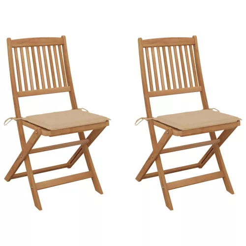  2 db összecsukható tömör akácfa kerti szék párnákkal