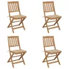  4 db összecsukható tömör akácfa kerti szék párnákkal