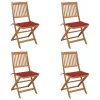  4 db összecsukható tömör akácfa kerti szék párnákkal