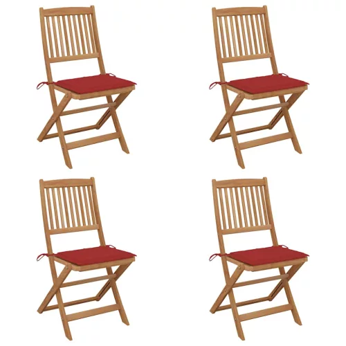  4 db összecsukható tömör akácfa kerti szék párnákkal