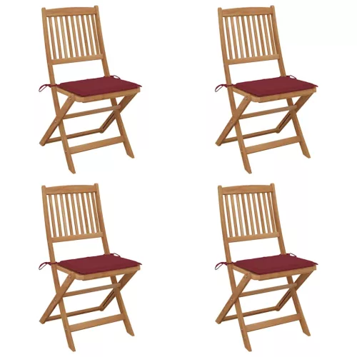  4 db összecsukható tömör akácfa kerti szék párnákkal