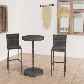 3 részes szürke polyrattan kerti bárszett párnákkal