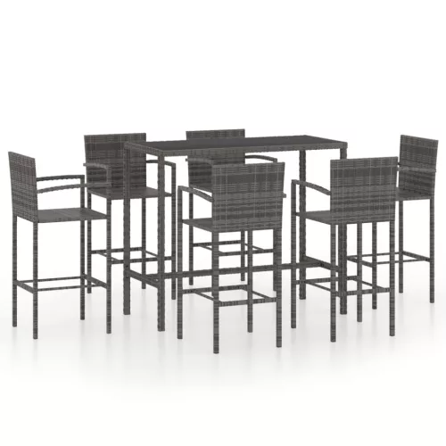  7 részes szürke polyrattan kerti bárszett
