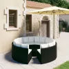  9 részes fekete polyrattan kerti kanapészett párnákkal