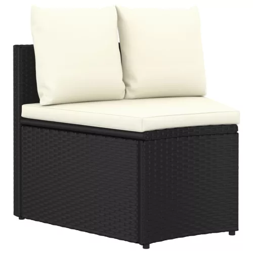  9 részes fekete polyrattan kerti kanapészett párnákkal