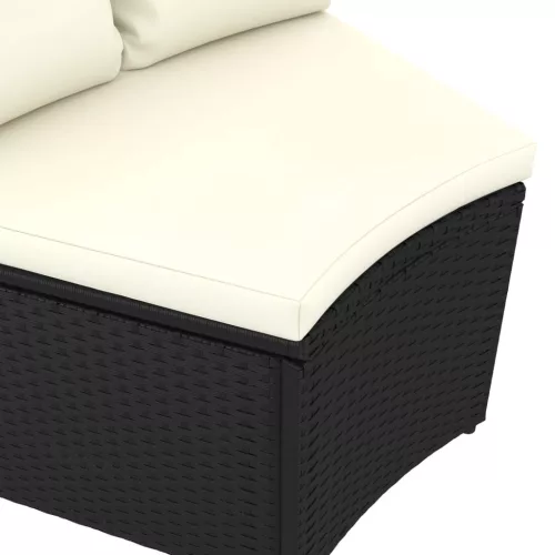  9 részes fekete polyrattan kerti kanapészett párnákkal