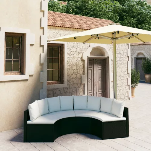  4 részes fekete polyrattan kerti kanapészett párnákkal