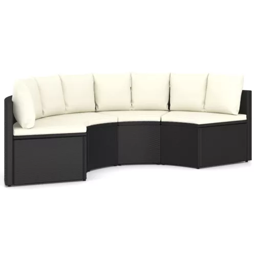  4 részes fekete polyrattan kerti kanapészett párnákkal