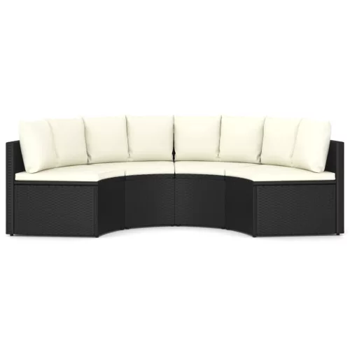  4 részes fekete polyrattan kerti kanapészett párnákkal