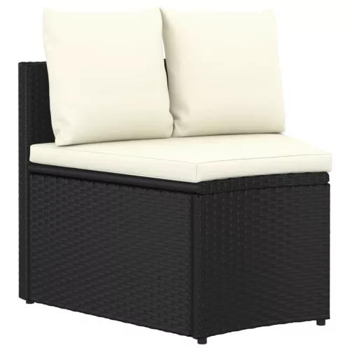  4 részes fekete polyrattan kerti kanapészett párnákkal