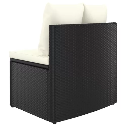  4 részes fekete polyrattan kerti kanapészett párnákkal