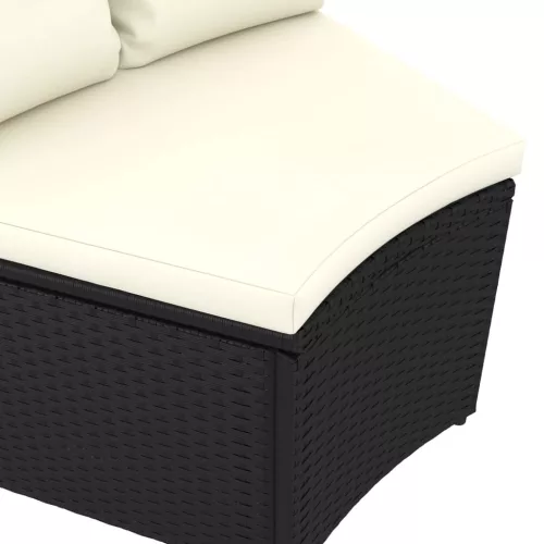  4 részes fekete polyrattan kerti kanapészett párnákkal