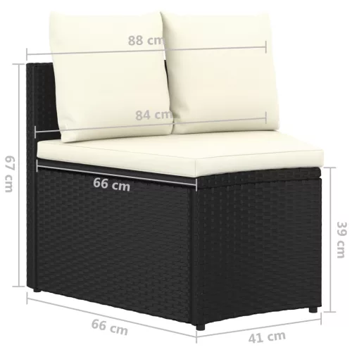  4 részes fekete polyrattan kerti kanapészett párnákkal