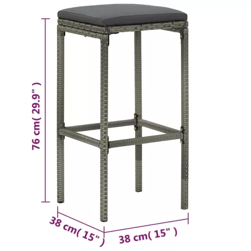  5 darabos szürke polyrattan kerti bárszett párnákkal
