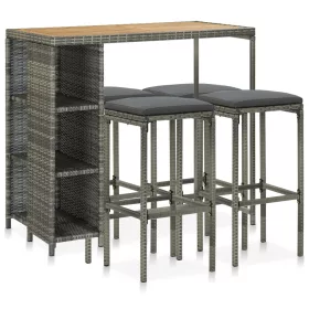  5 darabos szürke polyrattan kerti bárszett párnákkal