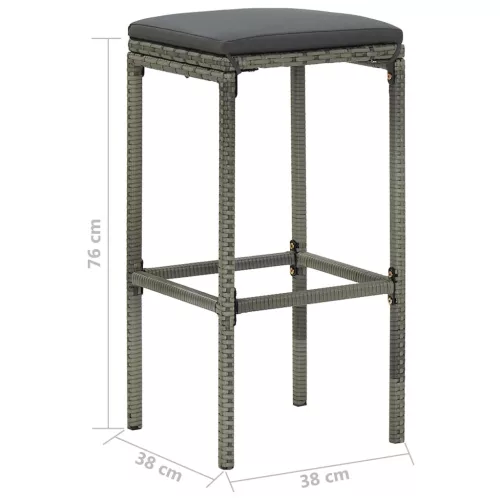  5 darabos szürke polyrattan kerti bárszett párnákkal