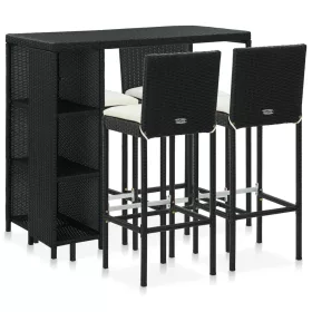  5 darabos fekete polyrattan kerti bárszett párnákkal