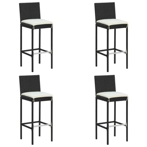  5 darabos fekete polyrattan kerti bárszett párnákkal