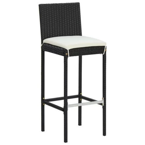  5 darabos fekete polyrattan kerti bárszett párnákkal