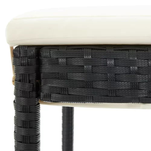  5 darabos fekete polyrattan kerti bárszett párnákkal