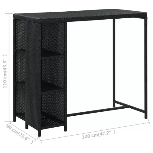  5 darabos fekete polyrattan kerti bárszett párnákkal