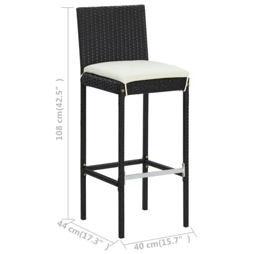  5 darabos fekete polyrattan kerti bárszett párnákkal
