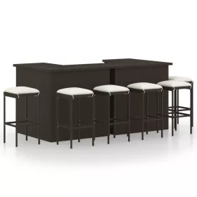  8 részes barna polyrattan kerti bárszett párnával
