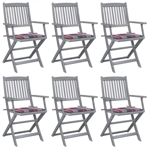  6 db összecsukható tömör akácfa kültéri szék párnákkal