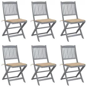    6 db összecsukható tömör akácfa kültéri szék párnákkal