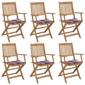  6 db összecsukható tömör akácfa kerti szék párnával