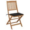  6 db összecsukható tömör akácfa kerti szék párnával