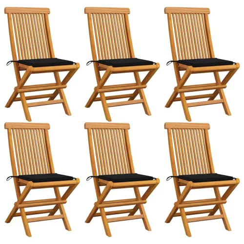  6 db tömör tíkfa kerti szék fekete párnával