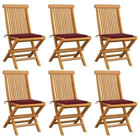  6 db tömör tíkfa kerti szék bordó párnával