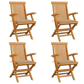  4 db tömör tíkfa kerti szék bézs párnákkal