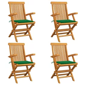  4 db tömör tíkfa kerti szék zöld párnával