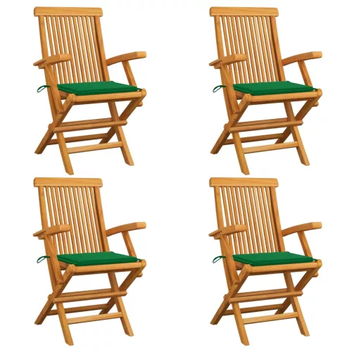  4 db tömör tíkfa kerti szék zöld párnával