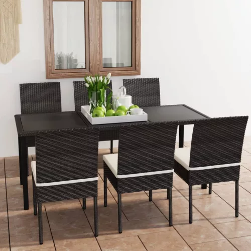  7 részes fekete polyrattan kerti étkezőgarnitúra