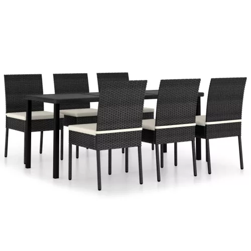  7 részes fekete polyrattan kerti étkezőgarnitúra