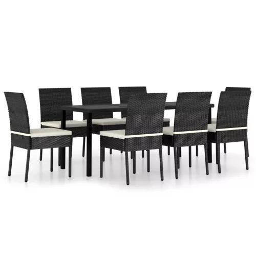  9 részes fekete polyrattan kerti étkezőgarnitúra