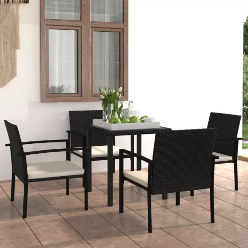  5 részes fekete polyrattan kerti étkezőgarnitúra