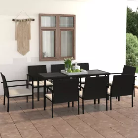  9 részes fekete polyrattan kerti étkezőgarnitúra