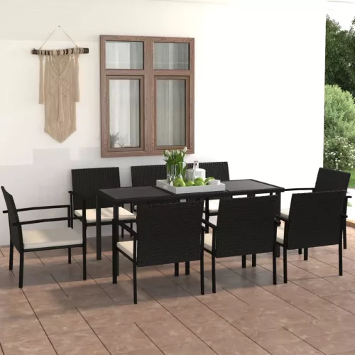  9 részes fekete polyrattan kerti étkezőgarnitúra