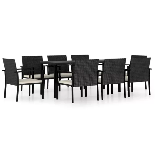  9 részes fekete polyrattan kerti étkezőgarnitúra