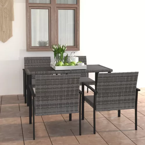  5 részes szürke polyrattan kerti étkezőgarnitúra