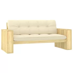    impregnált fenyőfa kerti pad krémstínű párnákkal 179 cm