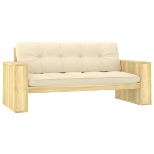  impregnált fenyőfa kerti pad krémstínű párnákkal 179 cm