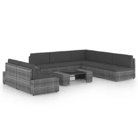    8 részes szürke polyrattan kerti ülőgarnitúra párnákkal