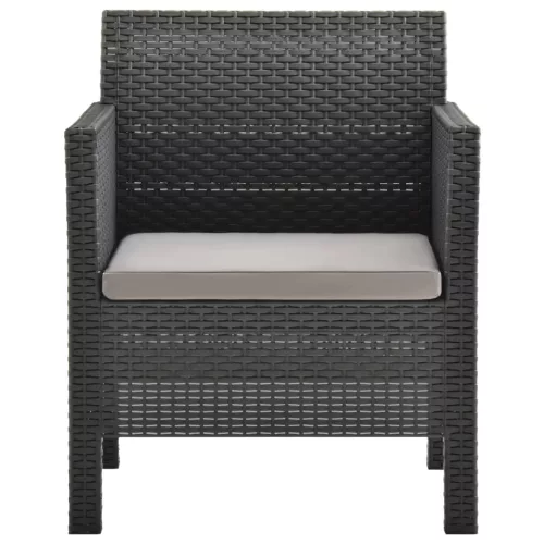  3 részes antracit PP rattan kerti bútorgarnitúra párnákkal
